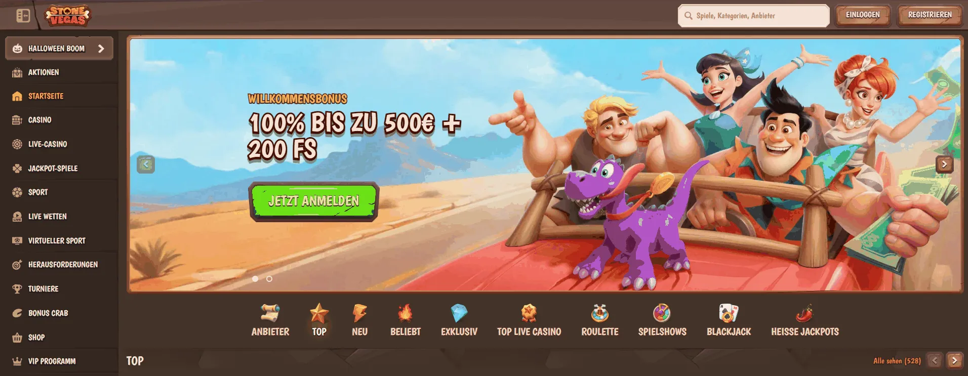 Stone Vegas Online Casino Lobby Lobby des Online Casinos Stone Vegas